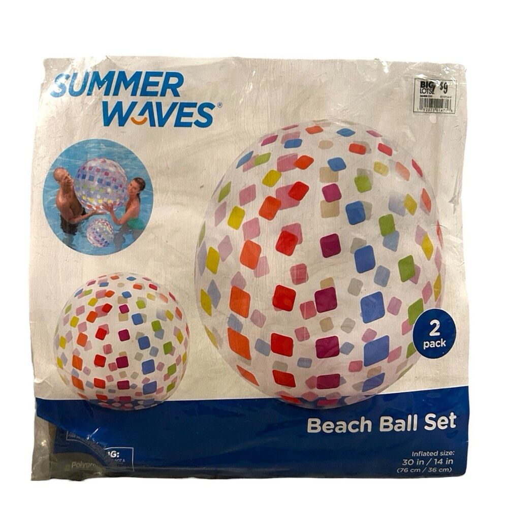 Summer Waves 2-Pack 42"/20" Beach Balls With Multicolor Geometric Design Ages 2+